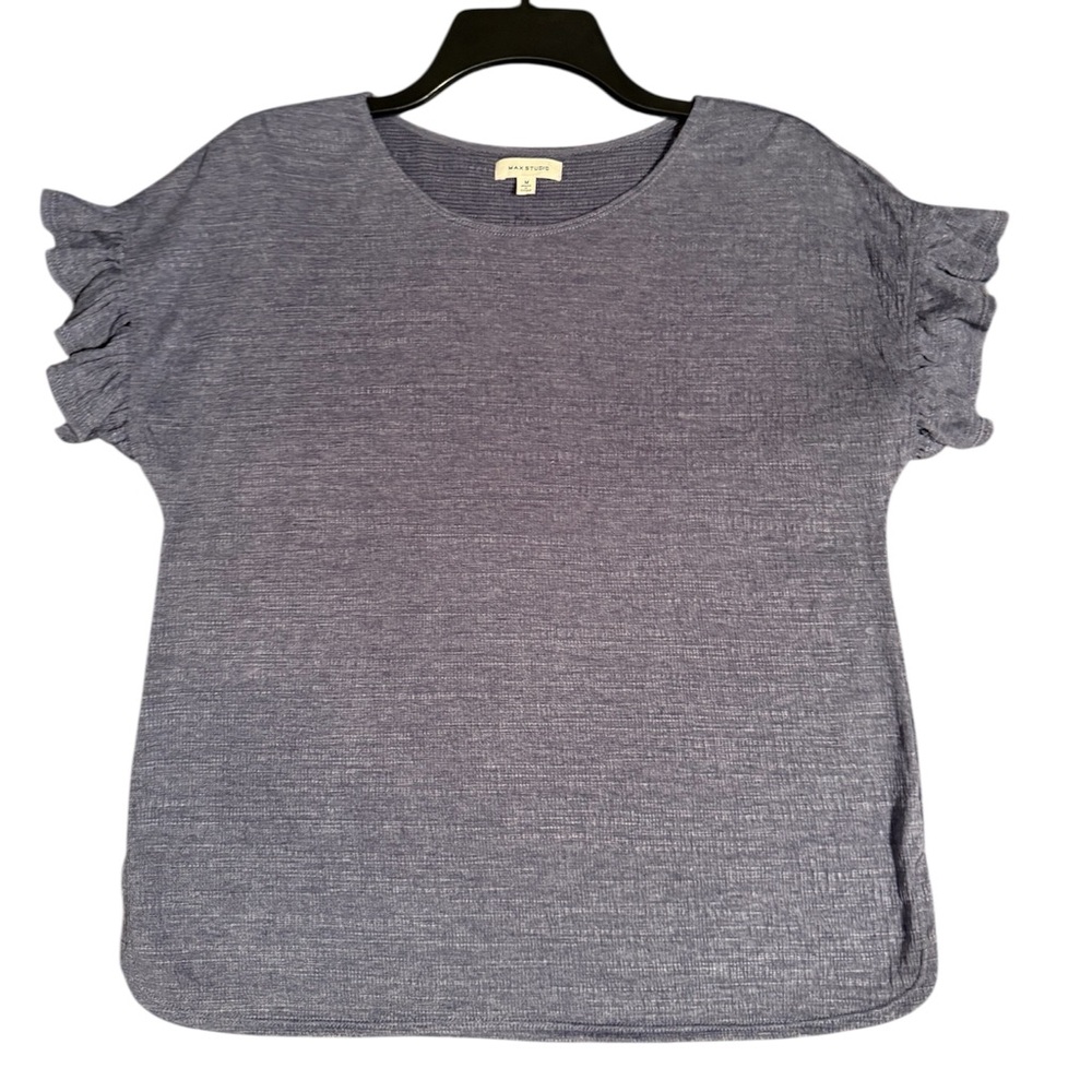 Navy blue with light white threads Ruffle Sleeve Women's Top max studio M